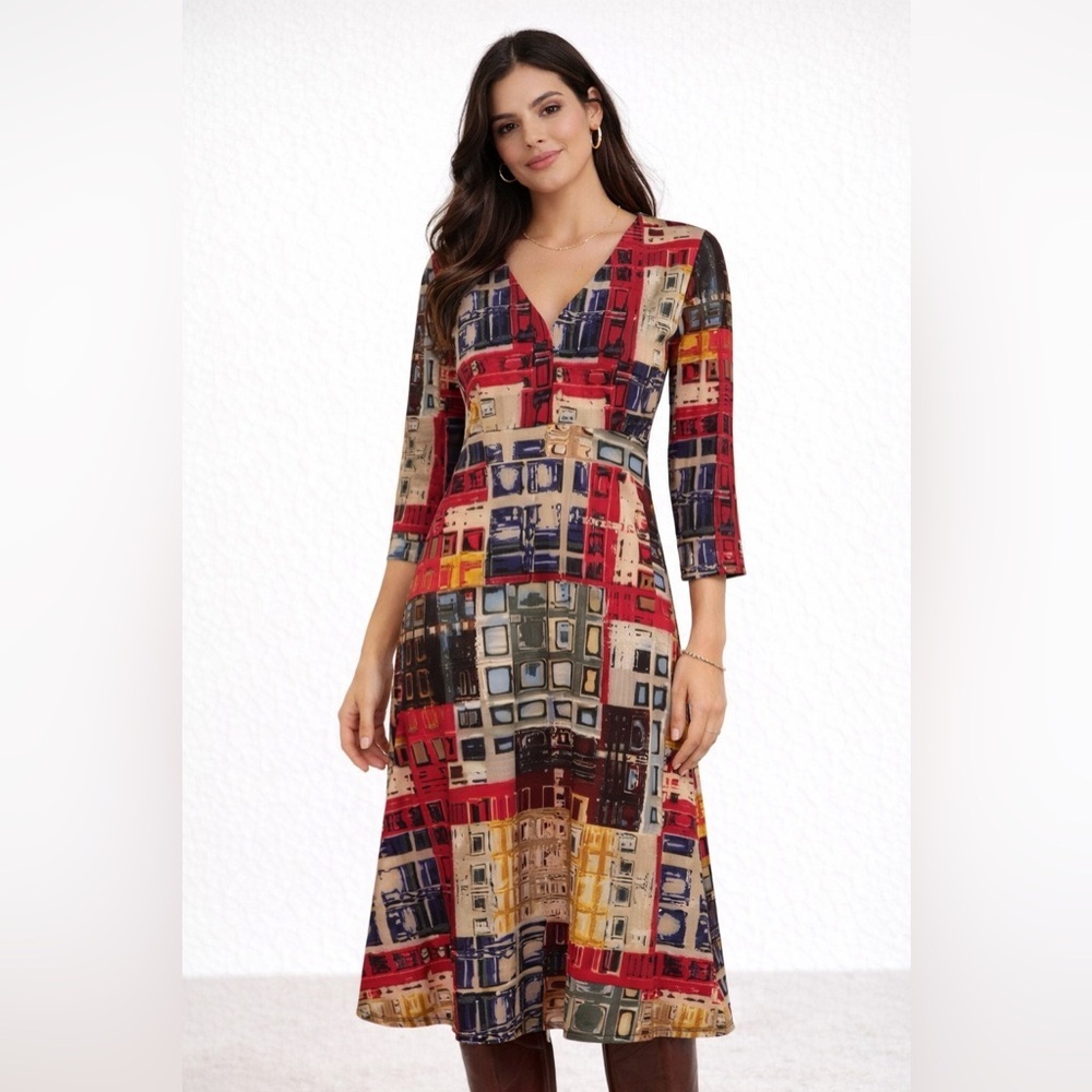 DOLCEZZA Colorful Geometric Print Dress “Manhatan” NWT